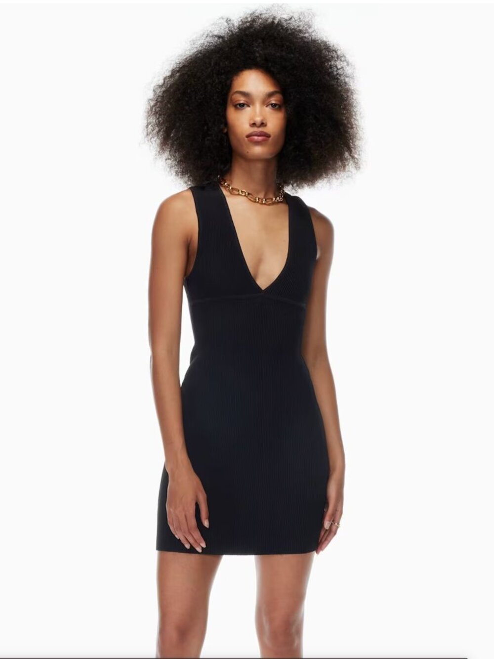 Aritzia Babaton Sculpt Ribbed V Neck Mini Dress (Black)